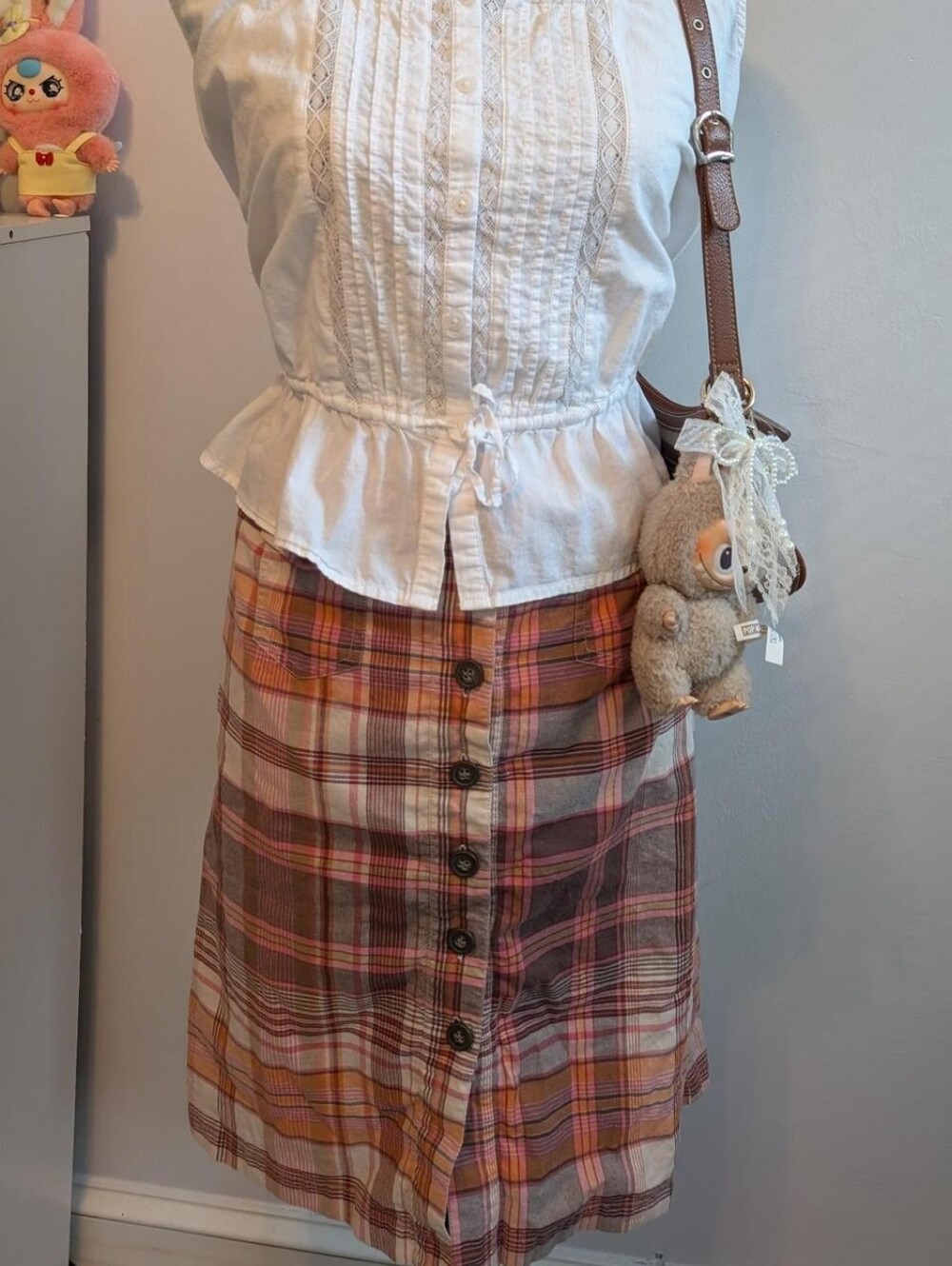 Liz Claiborne Plaid Button-Front Midi Skirt in Orange and Brown